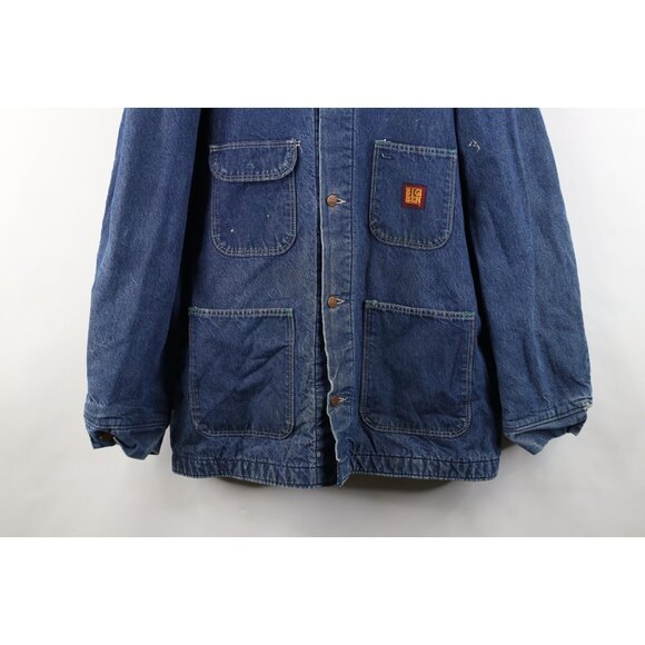 Vintage 70s Big Ben Mens 48 Distressed Blanket Lined Denim Chore Barn Jacket USA - Picture 3 of 16